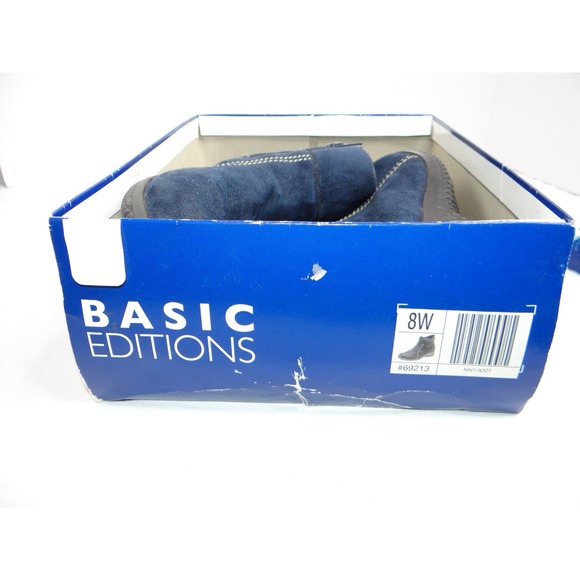 Basic Editions Womens Navy Blue Suede Ankle Boots Wedge Heel Side Zip Size 8W - Picture 8 of 10
